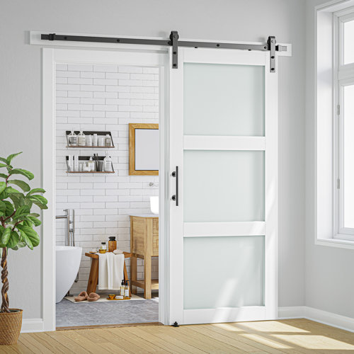 Manufactured Wood And Glass Barn Door With Installation Hardware Kit 